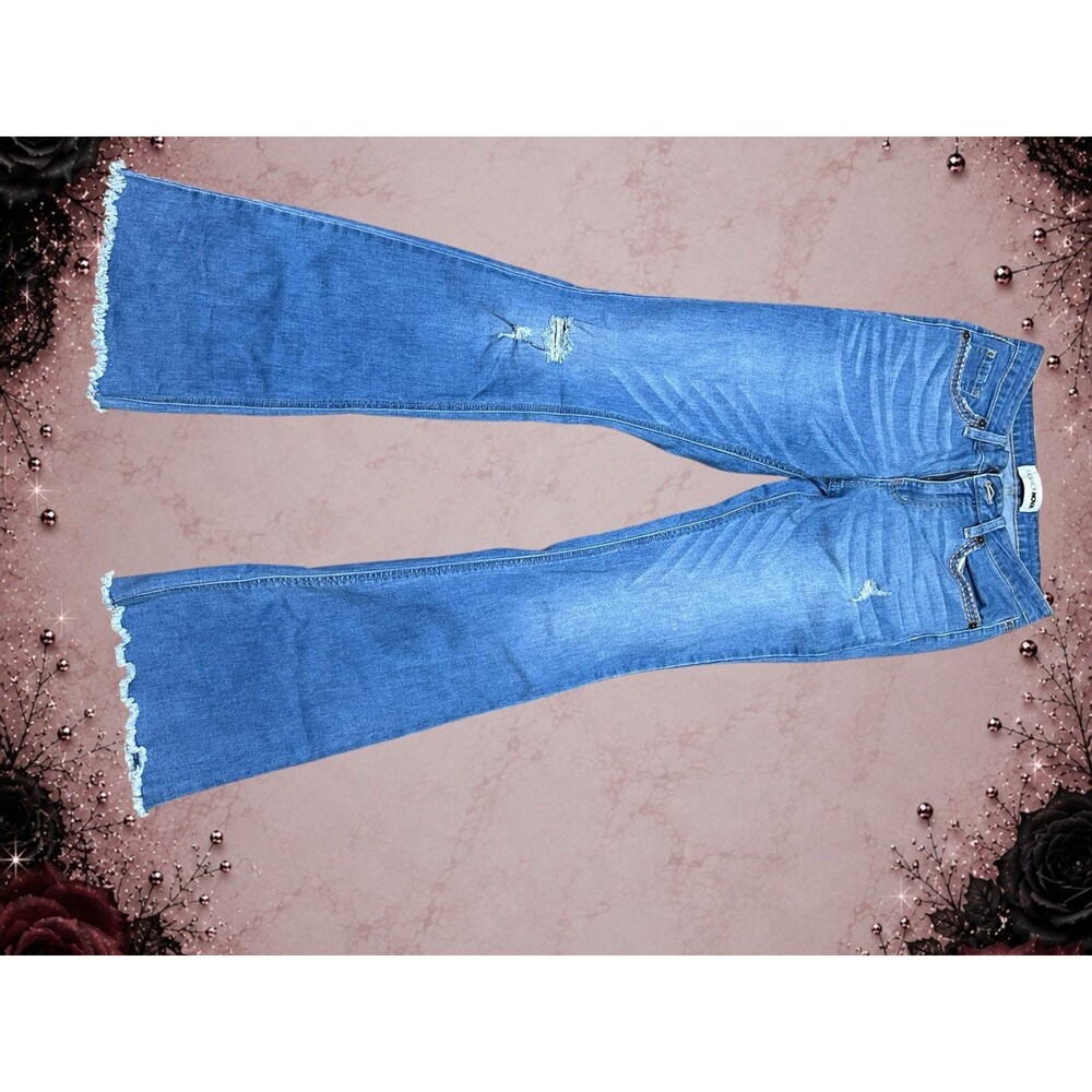 Preowned EUC Fashion Nova Distressed Flare Jeans – Medium Wash – Size 5